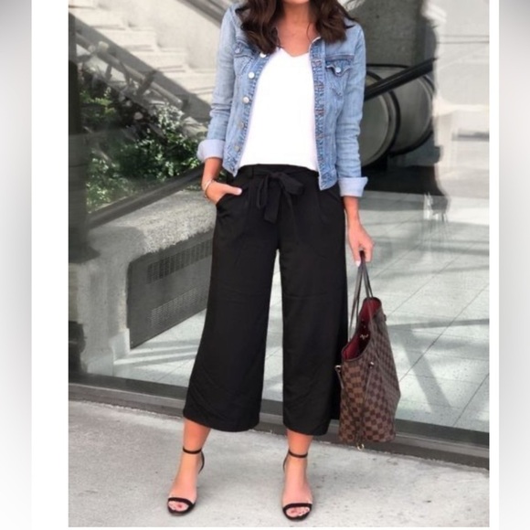 WHITE HOUSE BLACK MARKET Crop Pants Wide Leg Pull-On Capri Black Women Size M - Picture 12 of 13